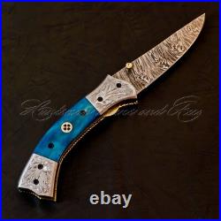 Rare Found Custom Made Hand Forged Damascus Steel Folding knives