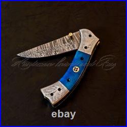 Rare Found Custom Made Hand Forged Damascus Steel Folding knives