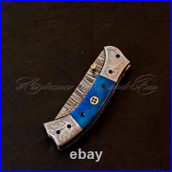Rare Found Custom Made Hand Forged Damascus Steel Folding knives