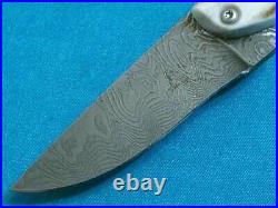 Rare Silver Stag USA Damascus Mountain Man Friction Folder Hunting Knife Sheath