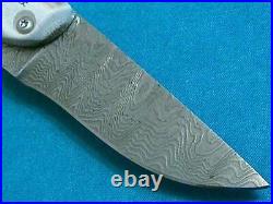 Rare Silver Stag USA Damascus Mountain Man Friction Folder Hunting Knife Sheath