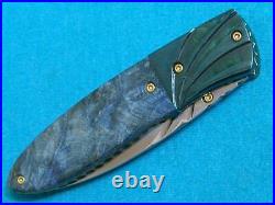 Rare Suchat Custom Knives Art Damascus Wharncliffe Lockback Folding Knife Knives