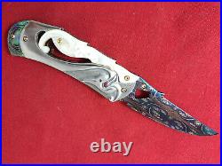 Rare Suchat Jangtanog Custom Folding Knife Mosaic Damascus Steel Pearl Abalone