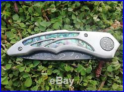 Rare Suchat Jangtanong Custom Folding Knife Alabama Damascus Steel Abalone Rc#06