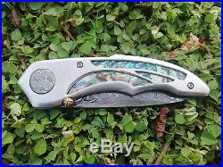 Rare Suchat Jangtanong Custom Folding Knife Alabama Damascus Steel Abalone Rc#06