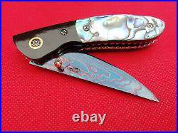 Rare Suchat Jangtanong Custom Folding Knife Damascus Steel Abalone Horn Rc#06
