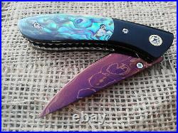 Rare Suchat Jangtanong Custom Folding Knife Damascus Steel Abalone Horn Rc#15