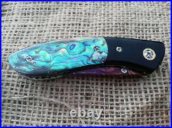 Rare Suchat Jangtanong Custom Folding Knife Damascus Steel Abalone Horn Rc#15