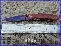 Rare Suchat Jangtanong Custom Folding Knife Damascus Steel Amboyna Wood Rc#12