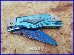 Rare Suchat Jangtanong Custom Folding Knife Damascus Steel Titanium Pearl Arts