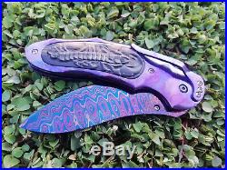 Rare Suchat Jangtanong Custom Folding Knife Damascus Steel Titanium Woods Rc#04