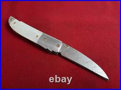 Rare Suchat Jangtanong Custom Folding Knife Damascus Steel White Pearl Arts Sc52
