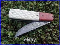 Rare Suchat Jangtanong Custom Tanto Folding Knife Laminate Damascus Steel Rc#05