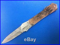 Rare Unique Ken Steigerwalt Folding Knife Damascus Steel Blade