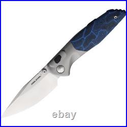 Real Steel Hoeft Folding Knife Blue/Black Damascus/G10 Handle S35VN RS7901DB