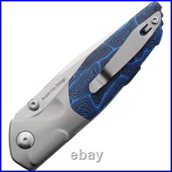 Real Steel Hoeft Folding Knife Blue/Black Damascus/G10 Handle S35VN RS7901DB