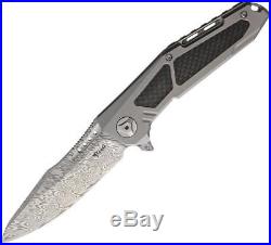 Reate Knives K3 Framelock Damascus Steel CF Titanium Folding Blade Knife K3DPDCF