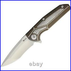 Reate Knives K4BRSD Bronze Damascus Titanium Satin Folding Knife Pocket Folder