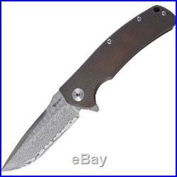 Reate Knives REA010 Bronze Titanium Mini Horizon Damascus Folding Pocket Knife