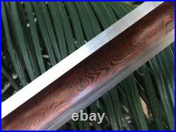 Red Big Groove Damascus Fold Steel Sword Short Knife Lion King Dao Very Sharp