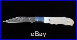 Reese Weiland Prototype Custom Signed Mother of Pearl Damascus Folding Knife
