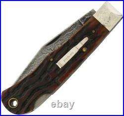 Remington Tracker Folding Knife Damascus Steel Blade Amber Bone Stag Handle