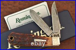 Remington Umc USA Worm Groove Amber Stag Bone Damascus Baby Bullet Knife (16461)