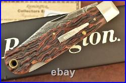 Remington Umc USA Worm Groove Amber Stag Bone Damascus Lockback Knife (16525)