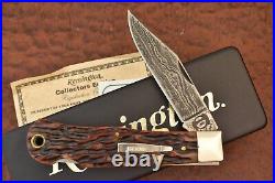 Remington Umc USA Worm Groove Amber Stag Bone Damascus Lockback Knife (16525)