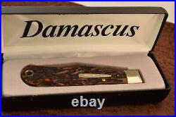 Remington Umc USA Worm Groove Amber Stag Bone Damascus Lockback Knife (16525)