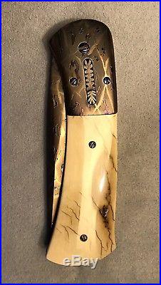 Rick Dunkerley (MS) USA Custom Mosaic Damascus Automatic Folding Knife- 90s NOS