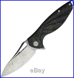 Rike Hummingbird Plus Folding Knife 3.5 Damascus Steel Blade Blue Carbon Fiber