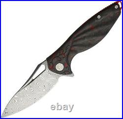 Rike Hummingbird Plus Folding Knife 3.5 Damascus Steel Blade Red Carbon Fiber