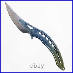 Rike Knife Alien 4 Folding Knife/Pen Tool Blue Titanium Handle Damascus Plain