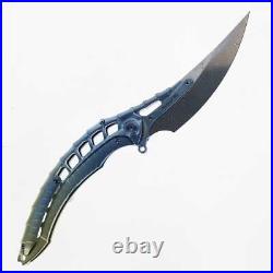 Rike Knife Alien 4 Folding Knife/Pen Tool Blue Titanium Handle Damascus Plain