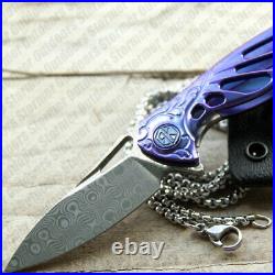 Rike Knife Mini-B Hummingbird Neck Folding Knife Damascus Steel/Titanium Handle