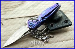 Rike Knife Mini-B Hummingbird Neck Folding Knife Damascus Steel/Titanium Handle