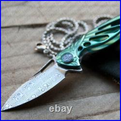 Rike Knife Mini-G Hummingbird Neck Folding Knife Damascus Steel/Titanium Handle