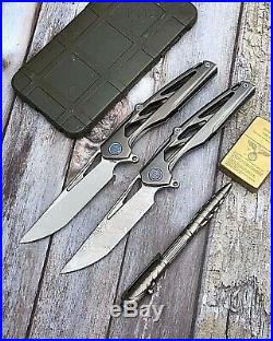 Rike Knight Gray 3.93 Damascus Titanium Handle Frame Lock Pocket Folding Knife