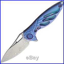 Rike MINIBLUE Blue Titanium Damascus Drop Flipper Folding Knife Pocket Folder