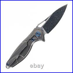 Rike Mini Hummingbird Folding Knife Gray Titanium Handle Rose Damascus Plain