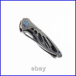 Rike Mini Hummingbird Folding Knife Gray Titanium Handle Rose Damascus Plain