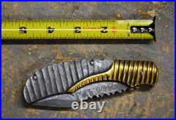 Rockblade Steve Hannen Folding Knife Damascus Brass Rock Blade With COA Case