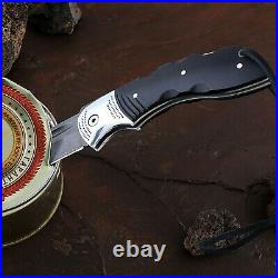 Russian Pocket Folding Hunting Knife OWL D2 Steel Hornbeam Handle Leather Sheath