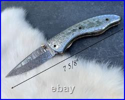 SET OF 2 Hand Forged Engraved Handle Damascus Knife, Pocket Knife, FOLDING