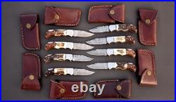 SET OF 20PCS HANDMADE CUSTOM FOLDING & POCKET KNIVES, STAG &WOOD HANDLE WithSHEATH