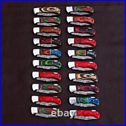 SET OF 30PCS Handmade Damascus Steel Hunting Folding & Pocket Knives WithSheath