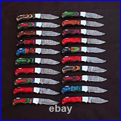 SET OF 30PCS Handmade Damascus Steel Hunting Folding & Pocket Knives WithSheath