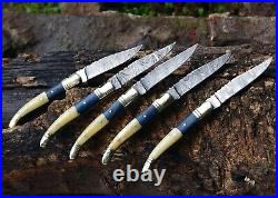 SHARDBLADE Handmade Damascus Folding Mini Trapper POCKET KNIFE Lot Of 5 WithSheath