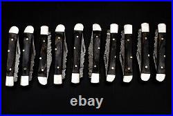 SHARDBLADE Handmade Damascus Folding MiniTrapper Pocket Knife Lot Of 10 WithSheath